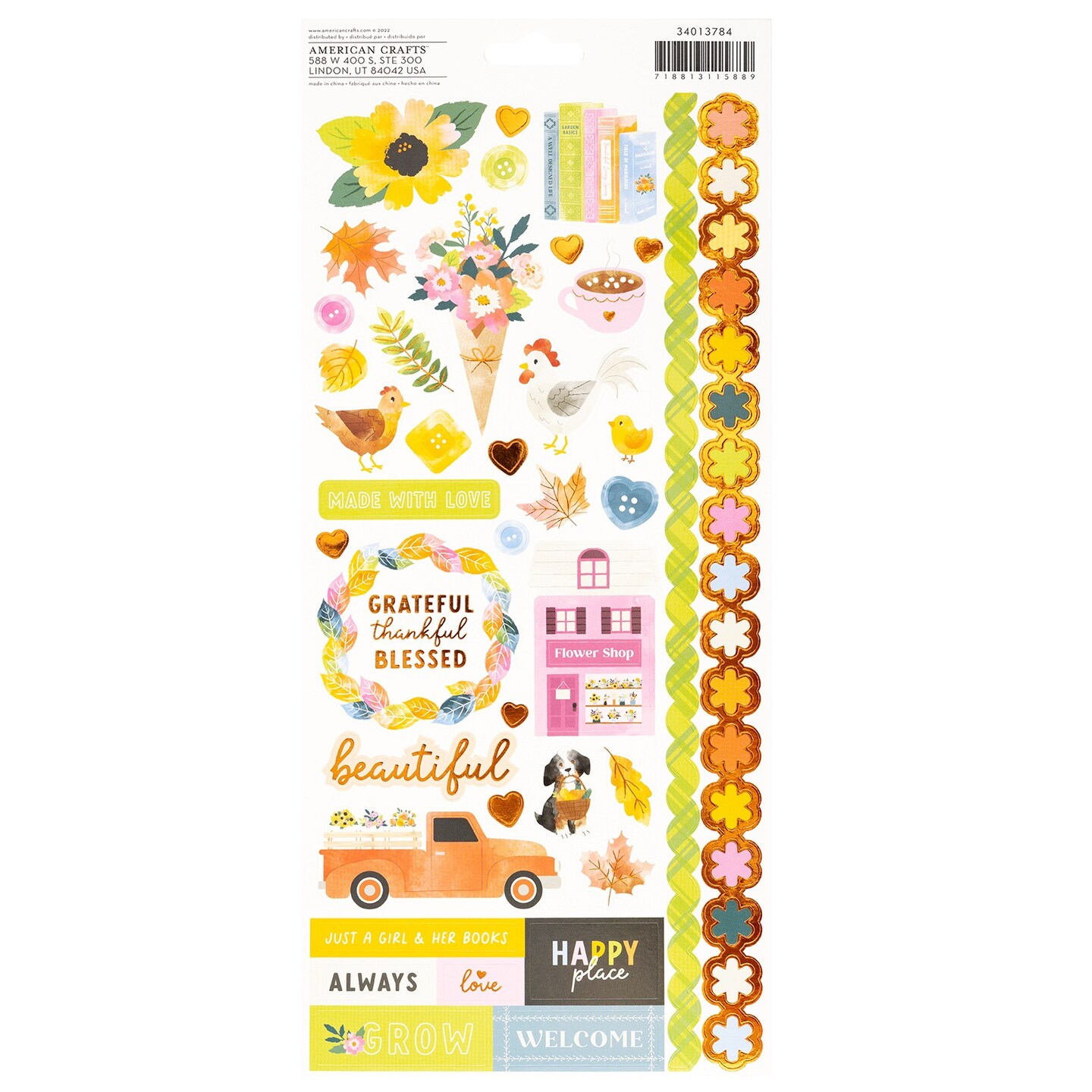 Paige Evans Garden Shoppe Accents & Phrases Stickers with Copper Foil
