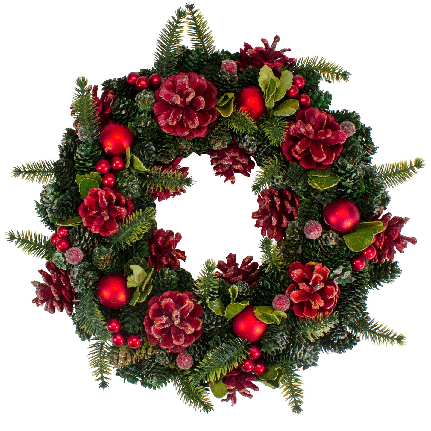 Northlight Red Pine Cones and Ornaments Christmas Wreath, 13" - Unlit