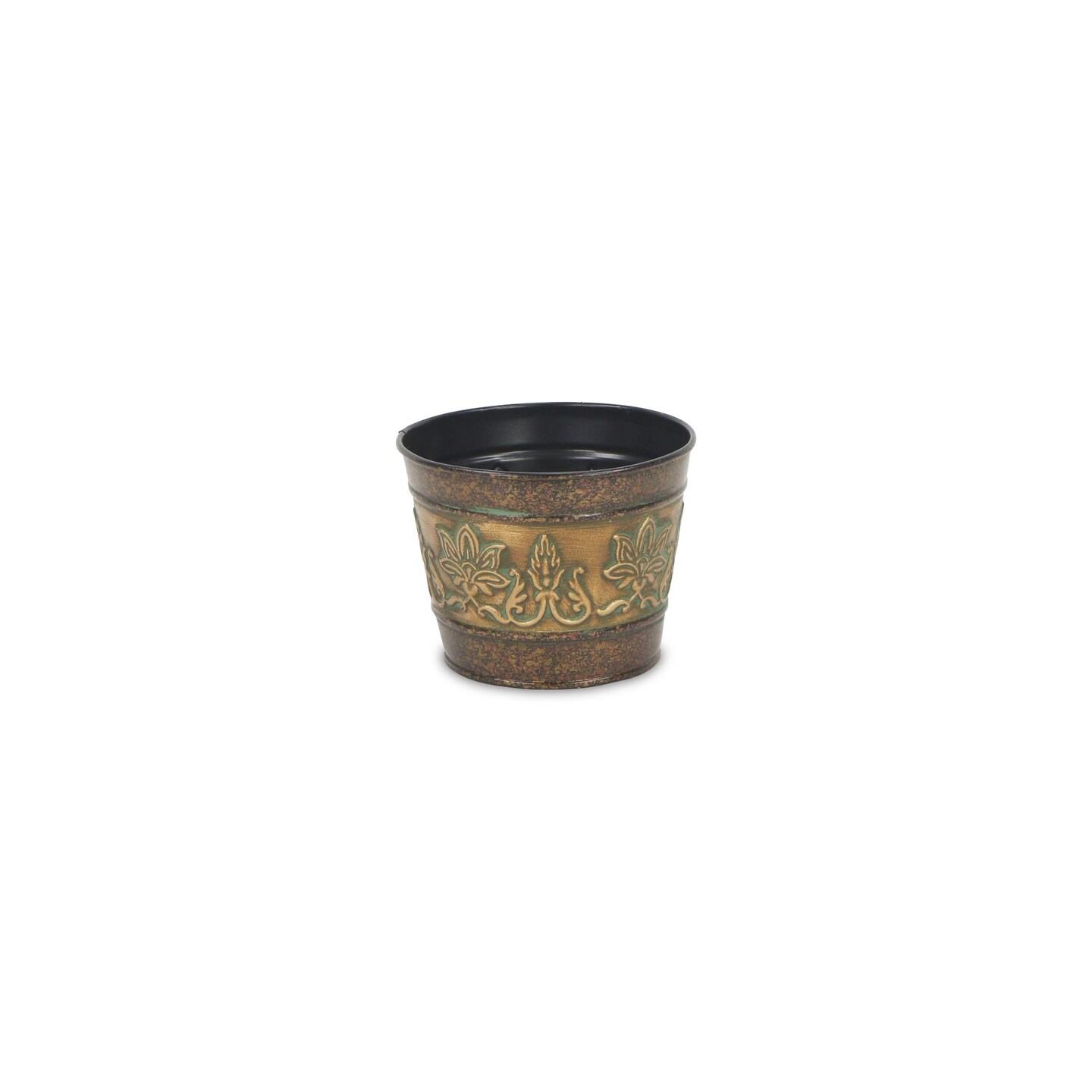 Contemporary Home Living 5&#x22; Bronze and Green Center Floral Embossed Circular Planter