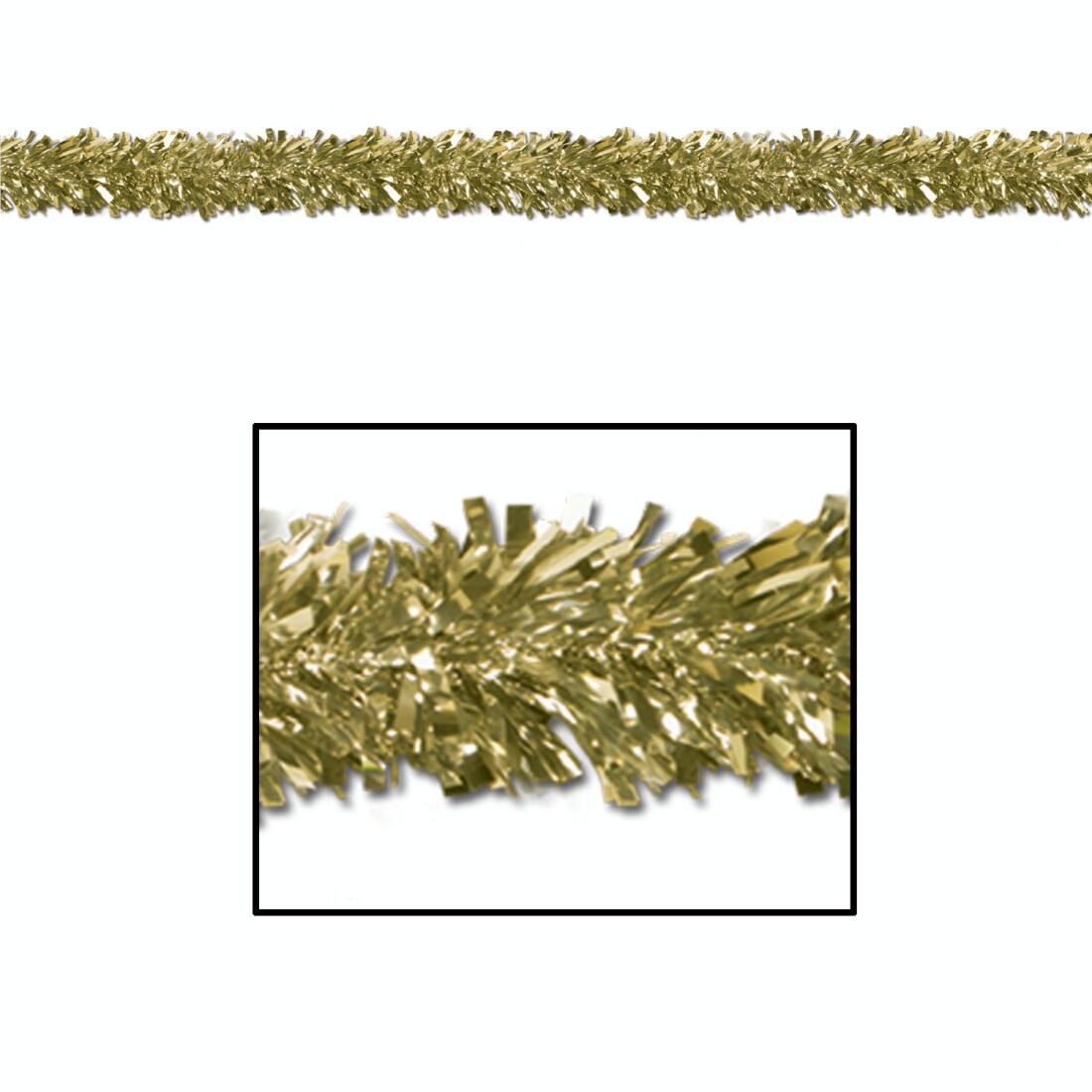 Beistle Set of 12 Festive Metallic Gold Foil Tinsel 6-Ply Christmas Garlands 15&#x27; - Unlit