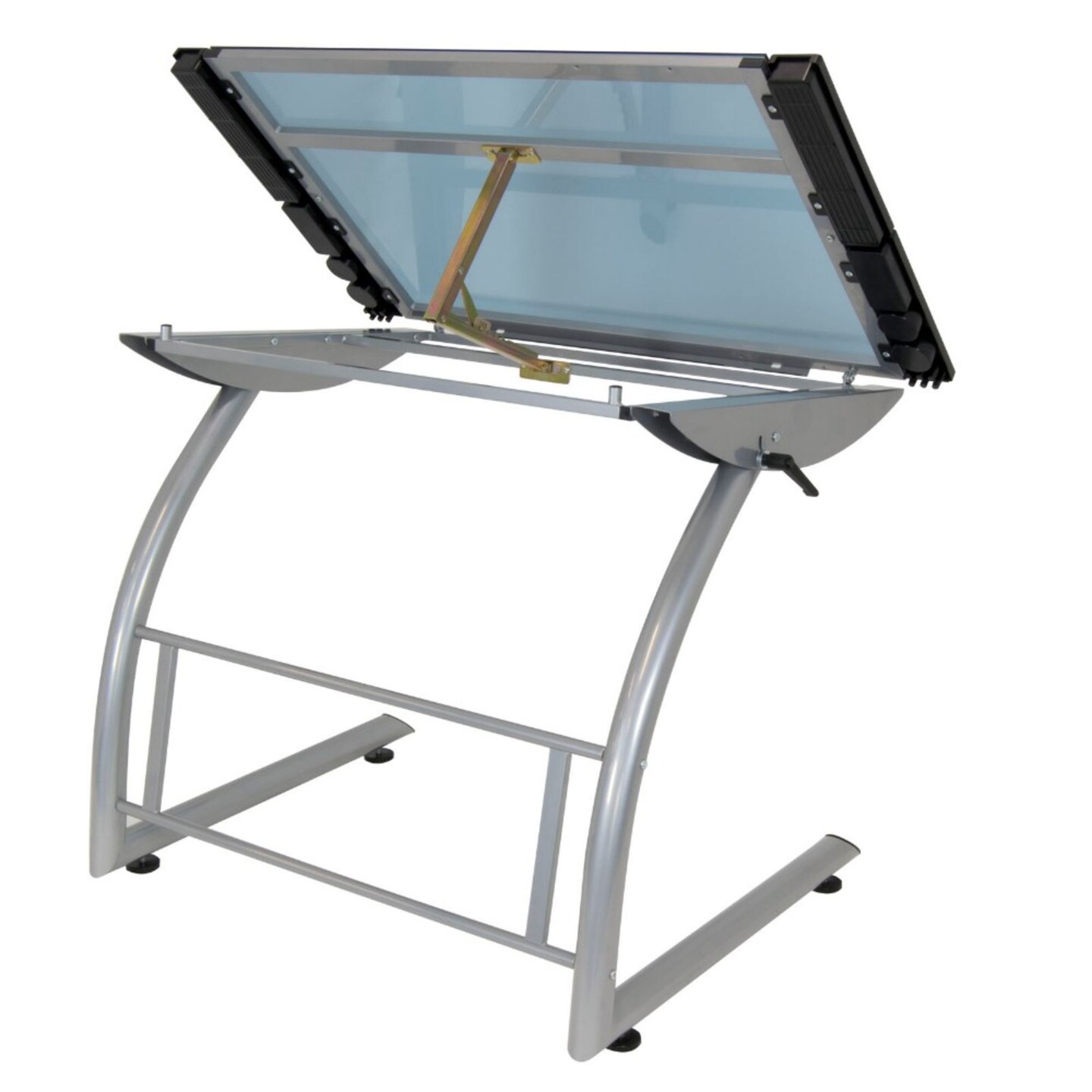 Triflex Craft, Drawing, Drafting Table Adjustable To Standing Height In Silver/Blue Glass