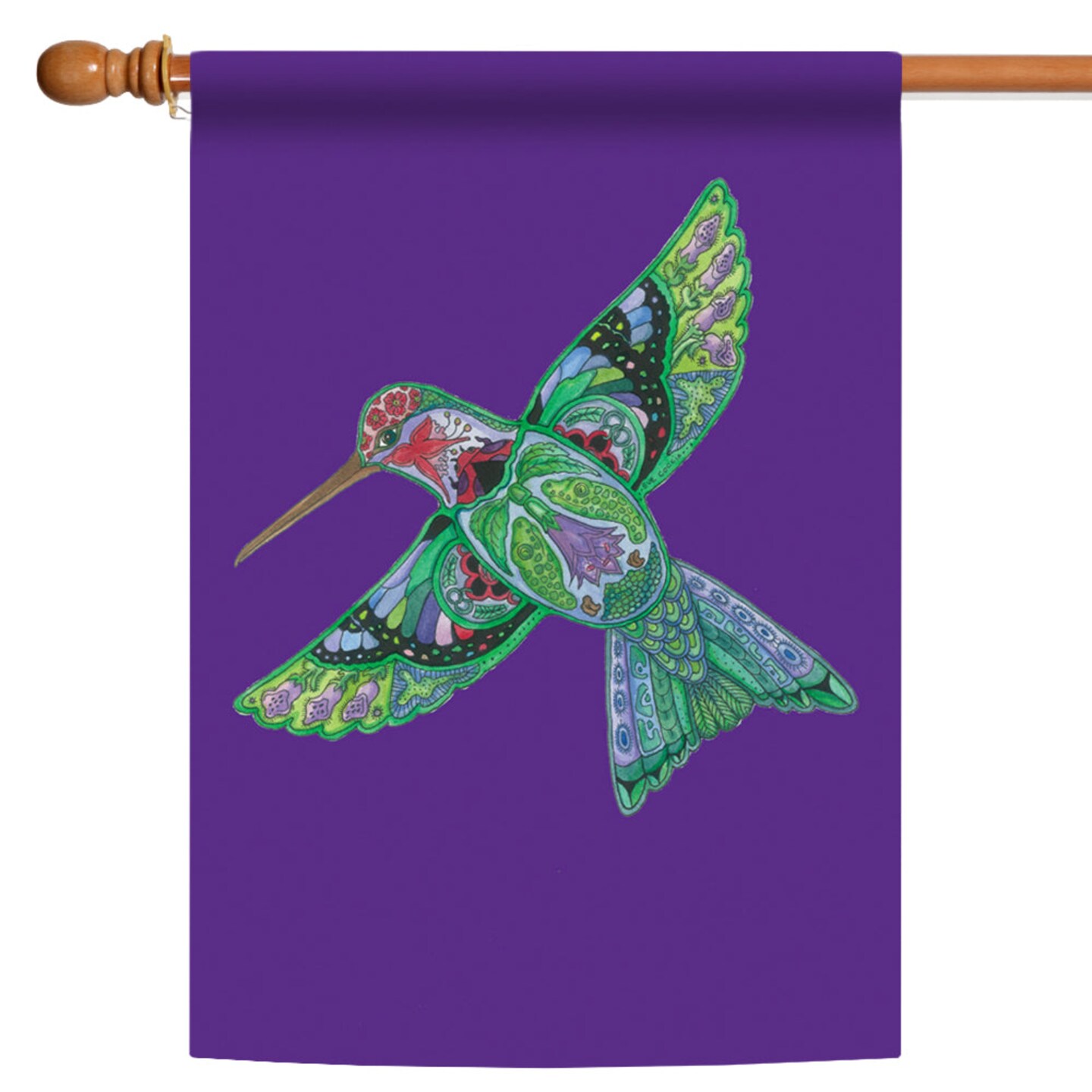 Toland Home Garden Purple and Green Animal Spirits Hummingbird Outdoor House Flag 28" x 40"