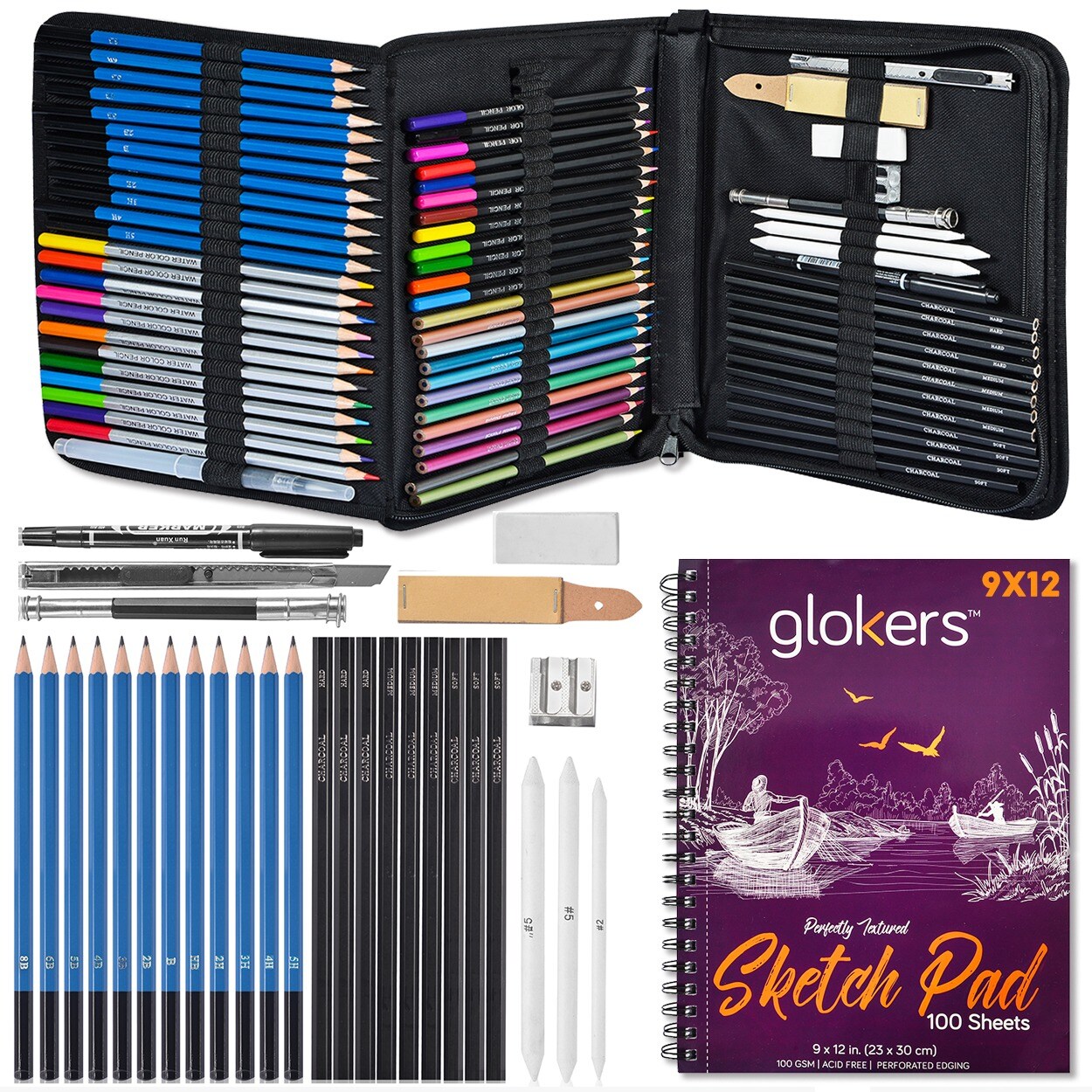  H & B Sketch Pad and Pencil Set 100 pcs Sketching Pencils Set  with Sketch Book Drawing Sets for Adults with Watercolor Pencils, Sketching  Pencils for Artists,Begineers and Kids 