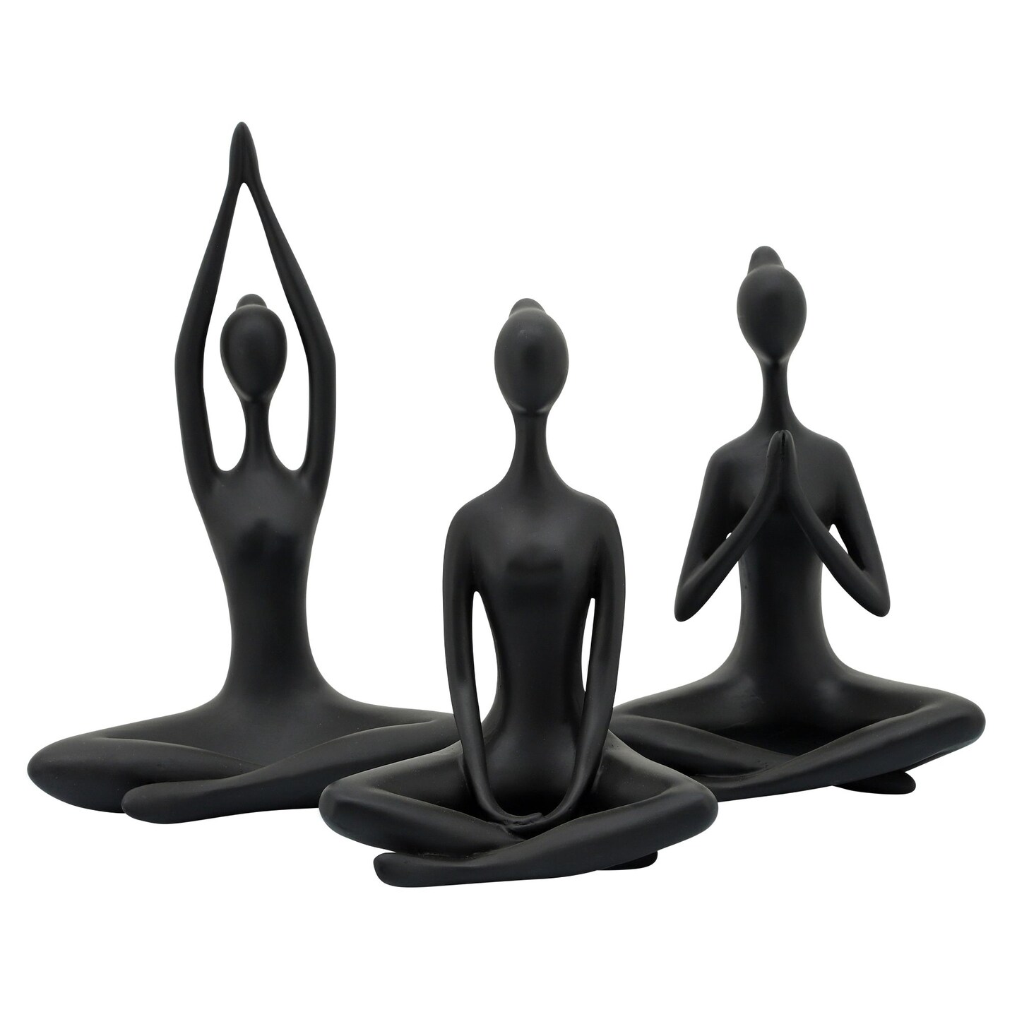 Kingston Living Set of 3 Black Solid Yoga Ladies Figurines 10&#x22;
