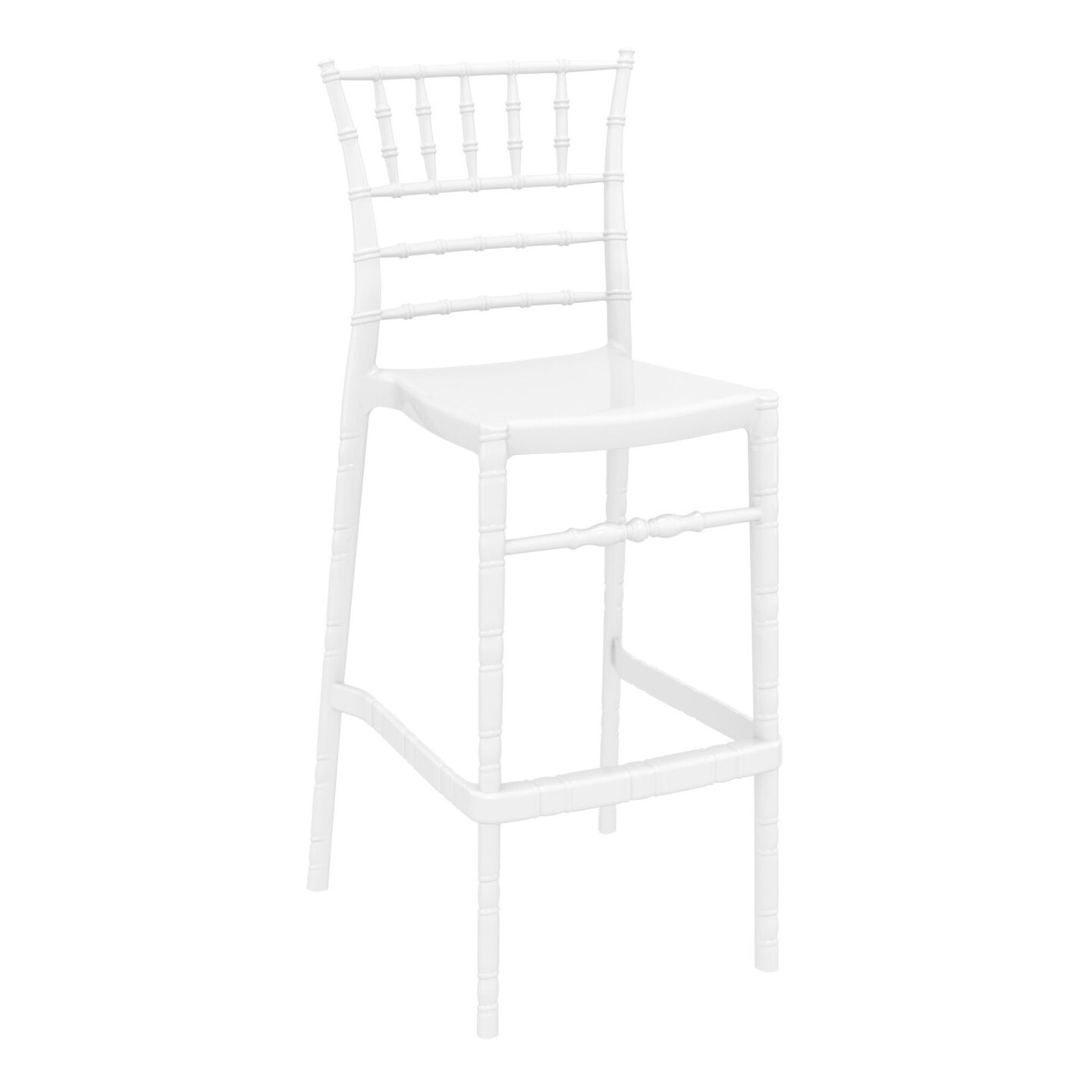Luxury Commercial Living 44.5" White Glossy Outdoor Patio Bar Stool