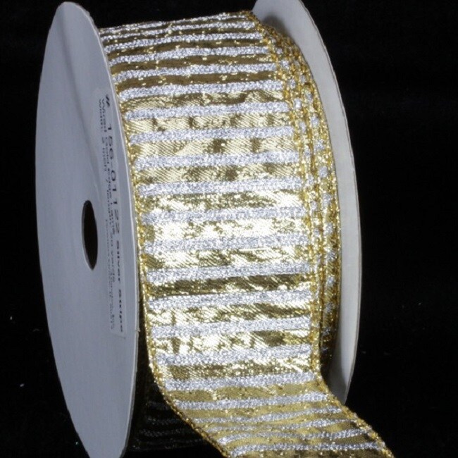 The Ribbon People Gold and Silver Stripe Lame Wired Craft Ribbon 2&#x22; x 20 Yards
