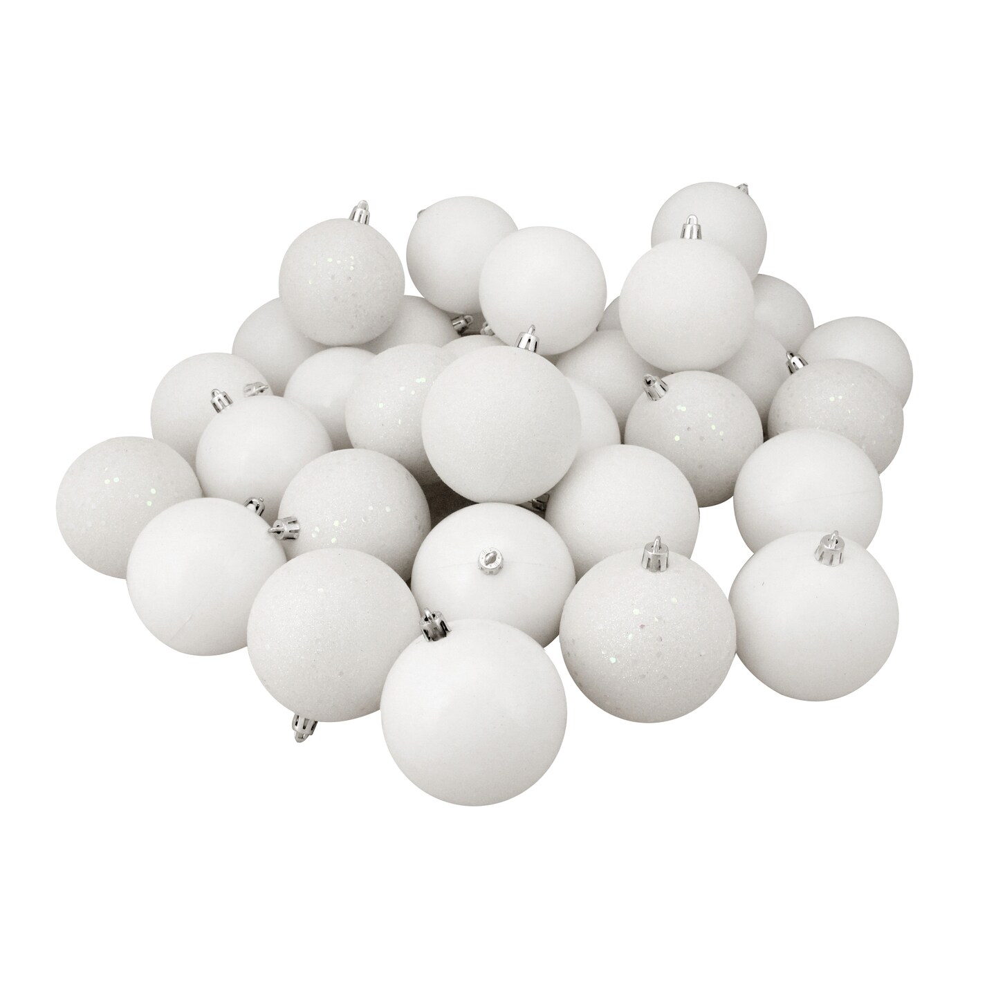 Northlight 32ct Winter White 4-Finish Shatterproof Christmas Ball Ornaments 3.25&#x22; (80mm)