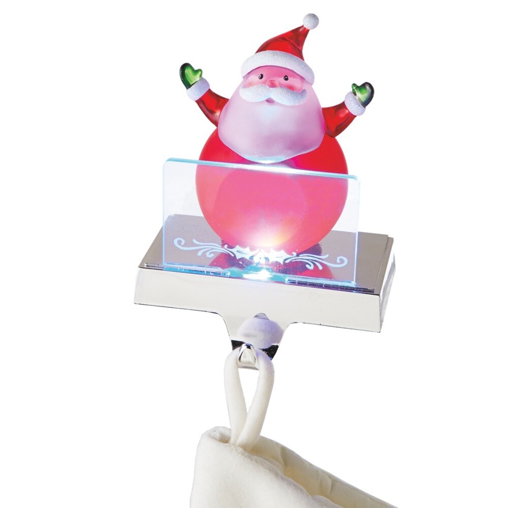 Midwest 6.75&#x22; Red and White LED Lighted Color Changing Frosted Santa Claus Christmas Stocking Holder Foralization