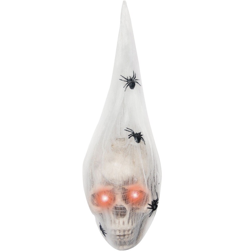 The Costume Center Light Up Skull Head with Spiders Halloween Decoration - 19&#x22; - White and Red