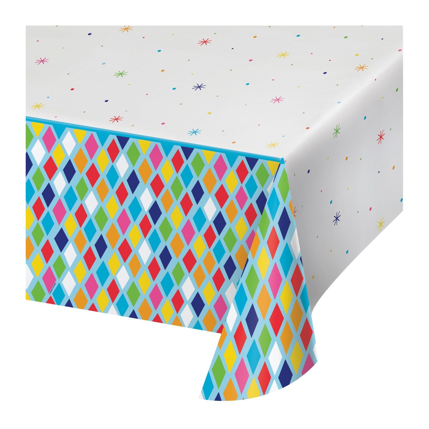 Party Central Pack of 6 White and Blue Bright Birthday Rectangular Tablecloths 102&#x22;