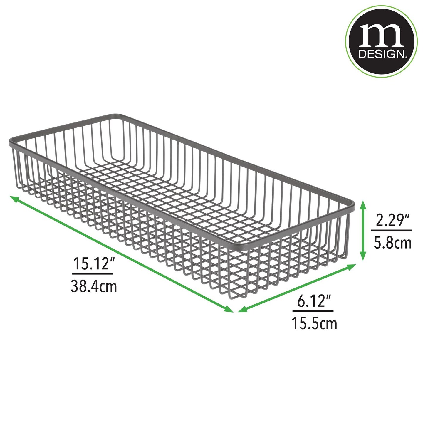 mDesign Metal Kitchen Cabinet Drawer Organizer Tray, 15&#x22; Long - 8 Pack