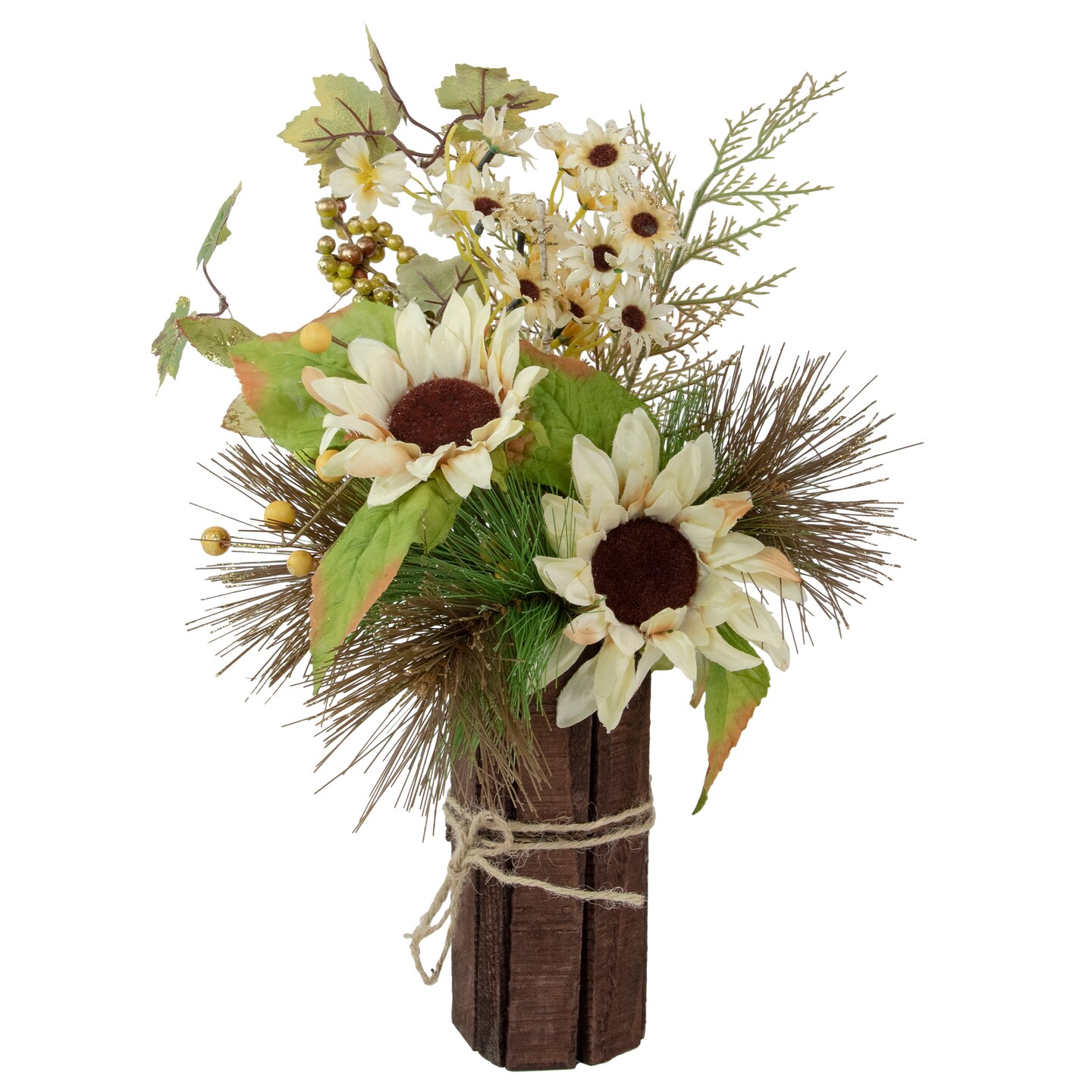 Northlight Sunflowers and Daisies Glittered Artificial Fall Harvest Flower Arrangement - 16"