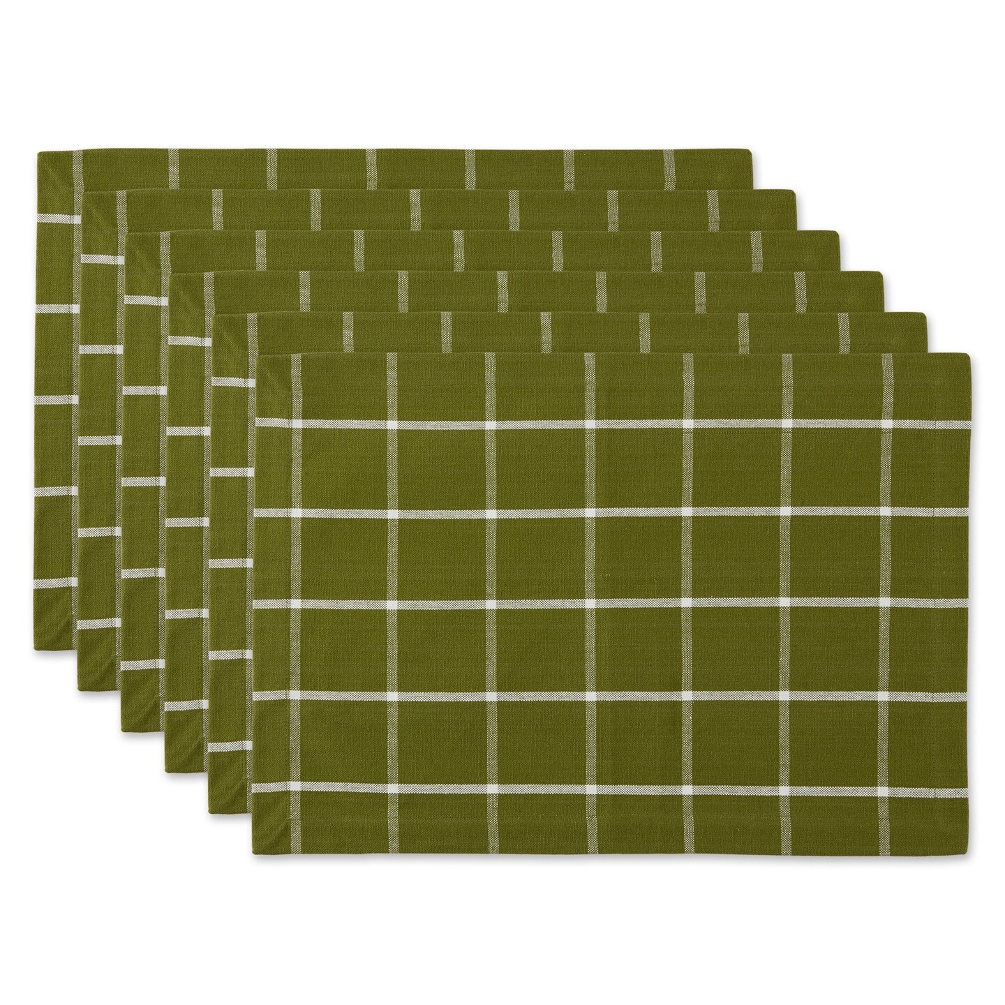 Contemporary Home Living Windowpane Plaid Cotton Placemats - 19&#x22; - Moss Green and White - Set of 6