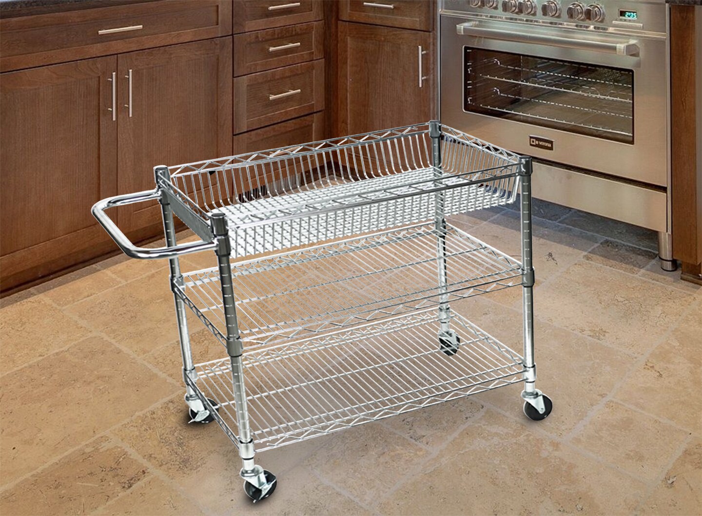 Luxor Office Multipurpose Large Wire Tub Cart with Three Shelves