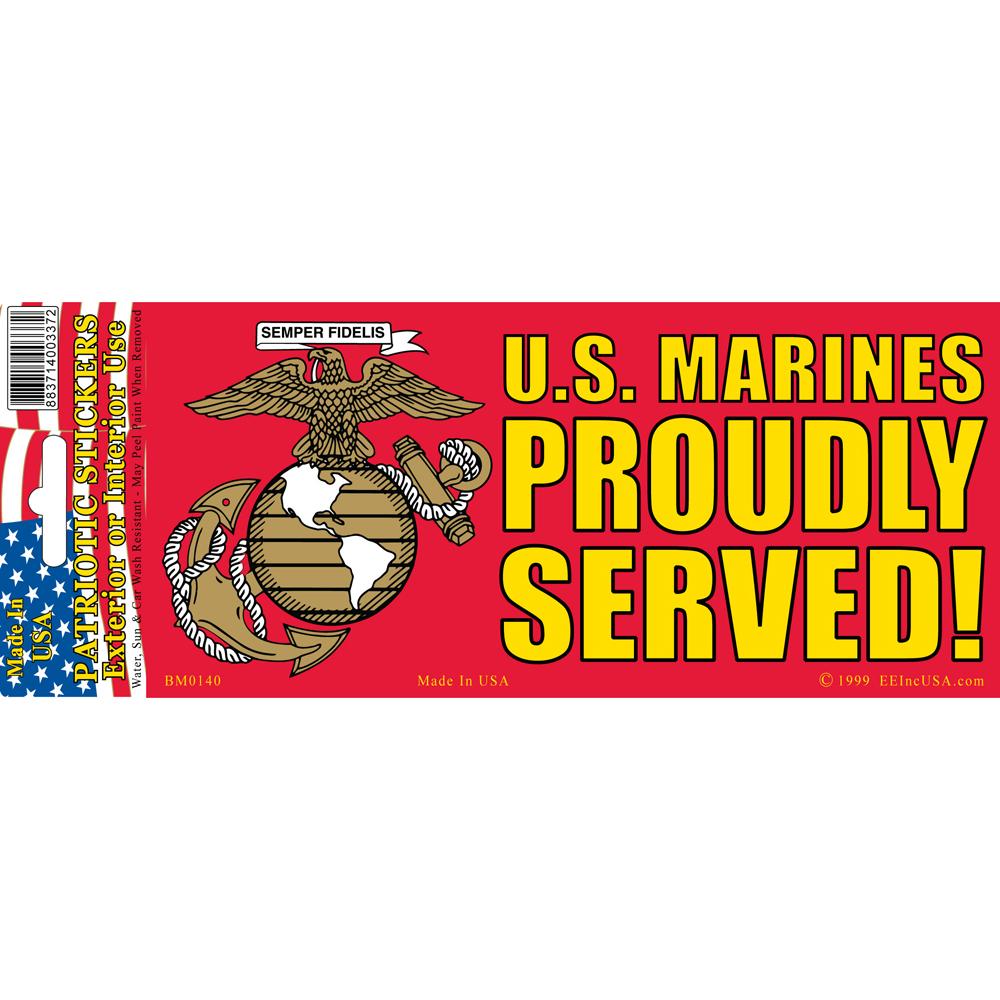 U.S. Marines Proudly Served Bumper Sticker 3&#x22;X6-1/2&#x22;