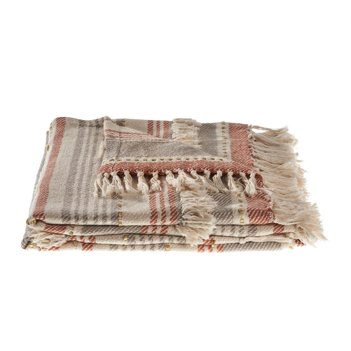 Laddha Home Designs Rust Orange and Gray Striped Handmade Throw Blanket 50" x 60"