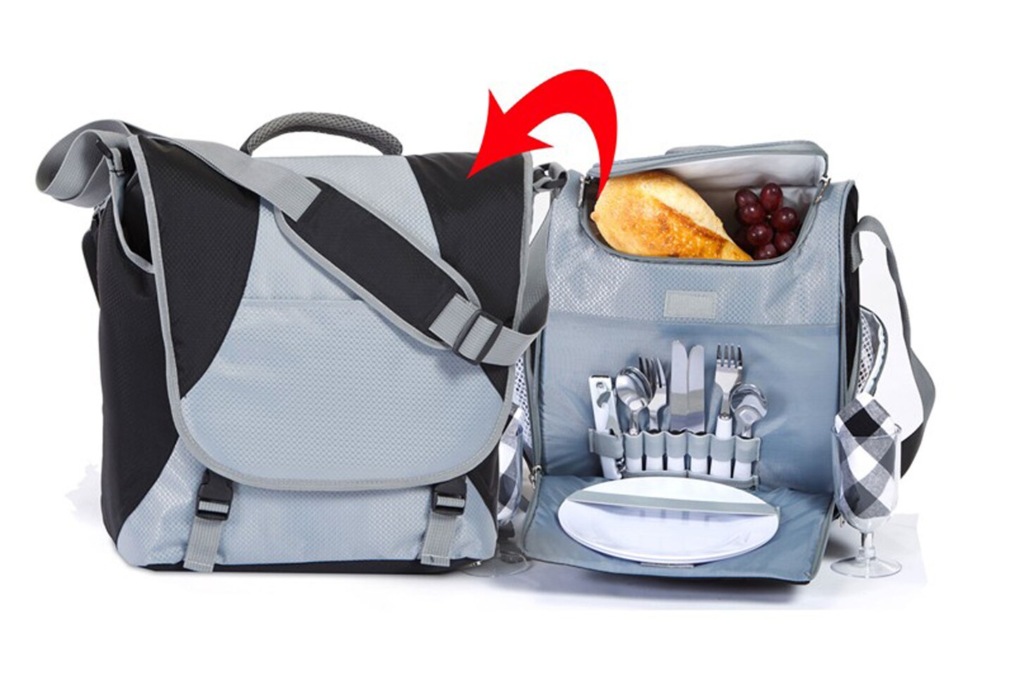 CC Outdoor Living 14&#x22; Messenger Style Bag Picnic Set with Accessories and Removable Insulated Cooler - Black