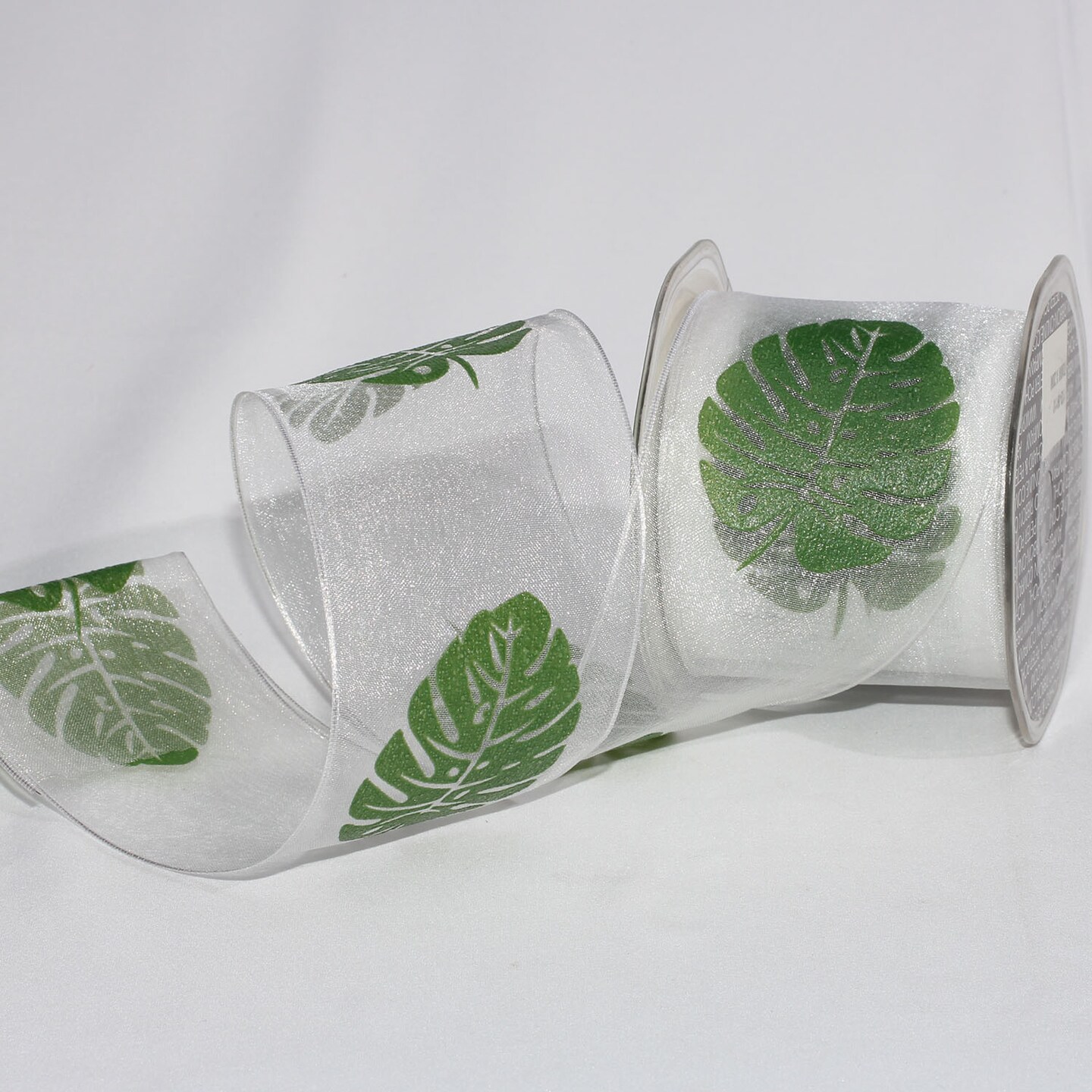 The Ribbon People White and Green Wired Craft Ribbon 2.75" x 22 Yards