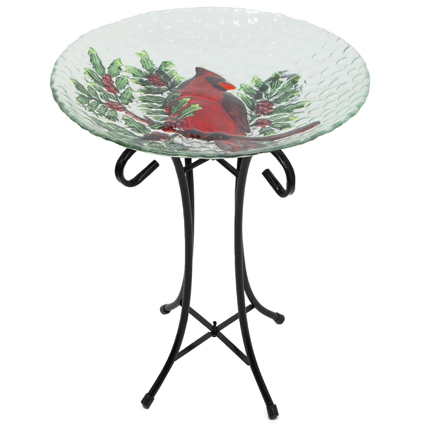Northlight 21&#x22; Red Cardinal and Pine Cone Glass Bird Bath with Stand