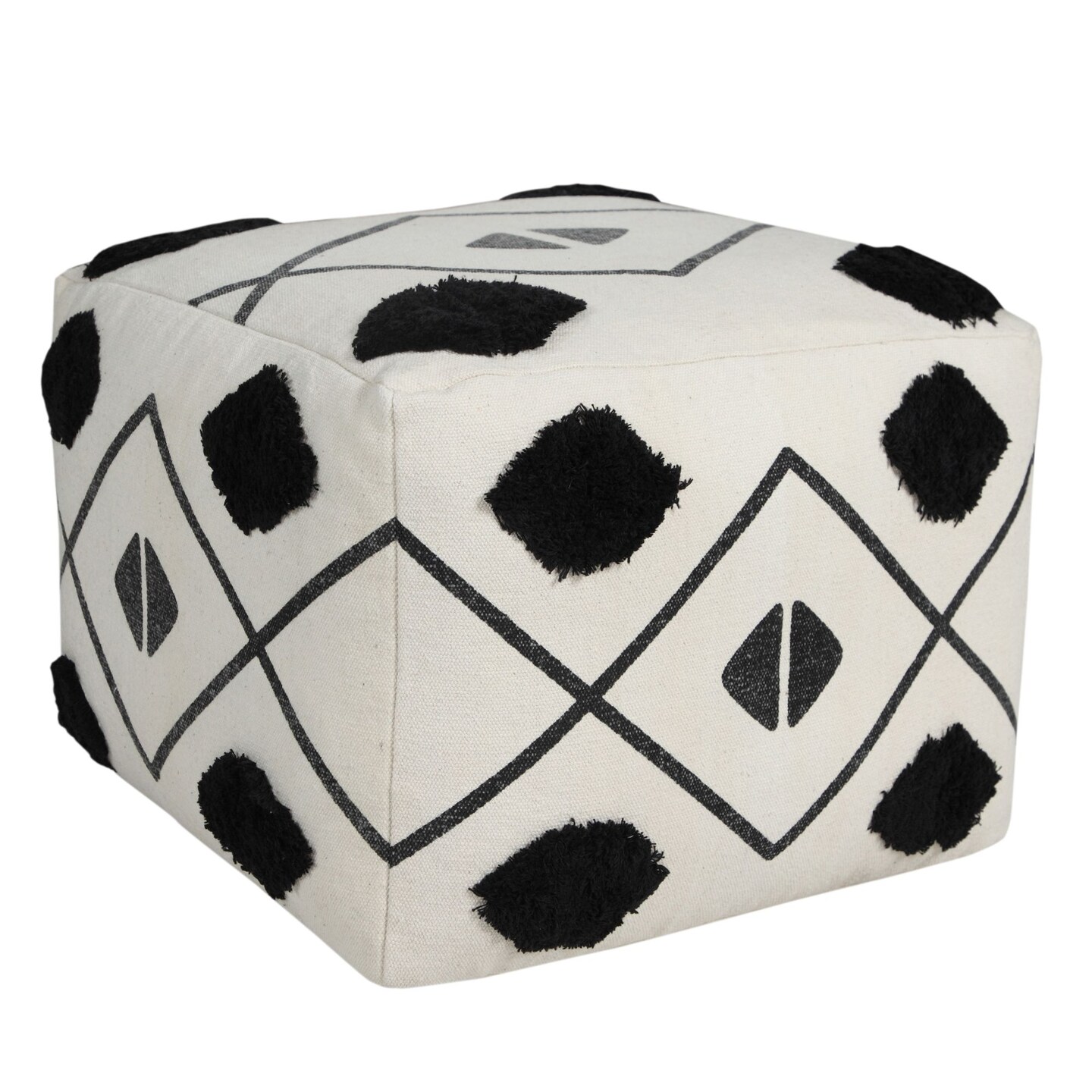Laddha Home Designs 18&#x22; Black and White Diamond Directional Square Pouf Ottoman