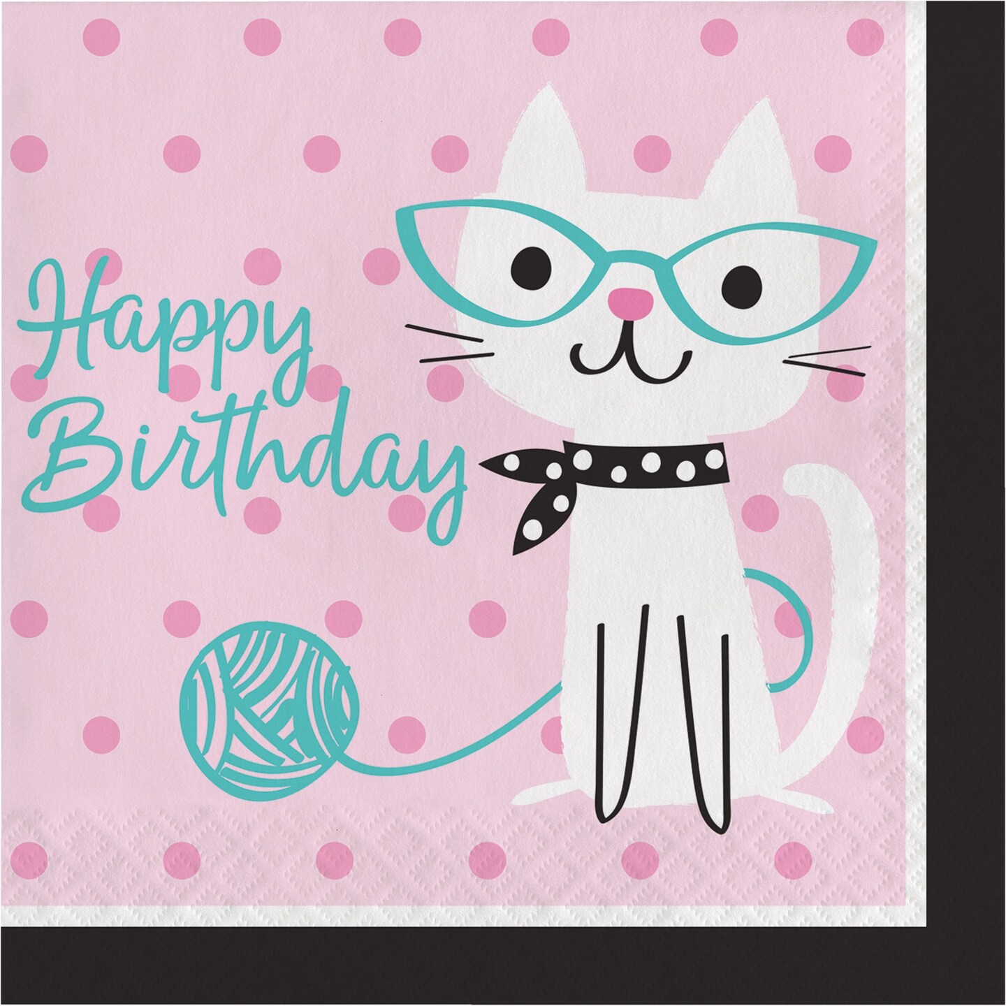 Party Central Club Pack of 192 Pink and White &#x27;Happy Birthday&#x27; Cat Disposable Luncheon Napkins 6.5&#x22;