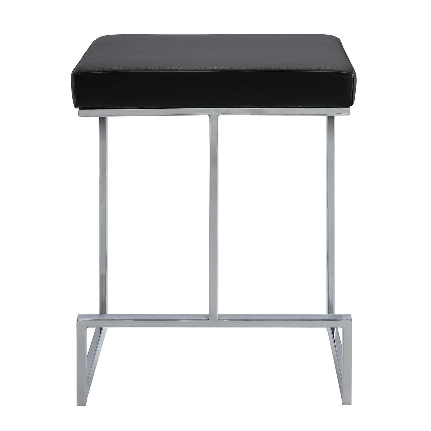 Contemporary Home Living 24" Black and Silver Counter Stool with Upholstered Seat