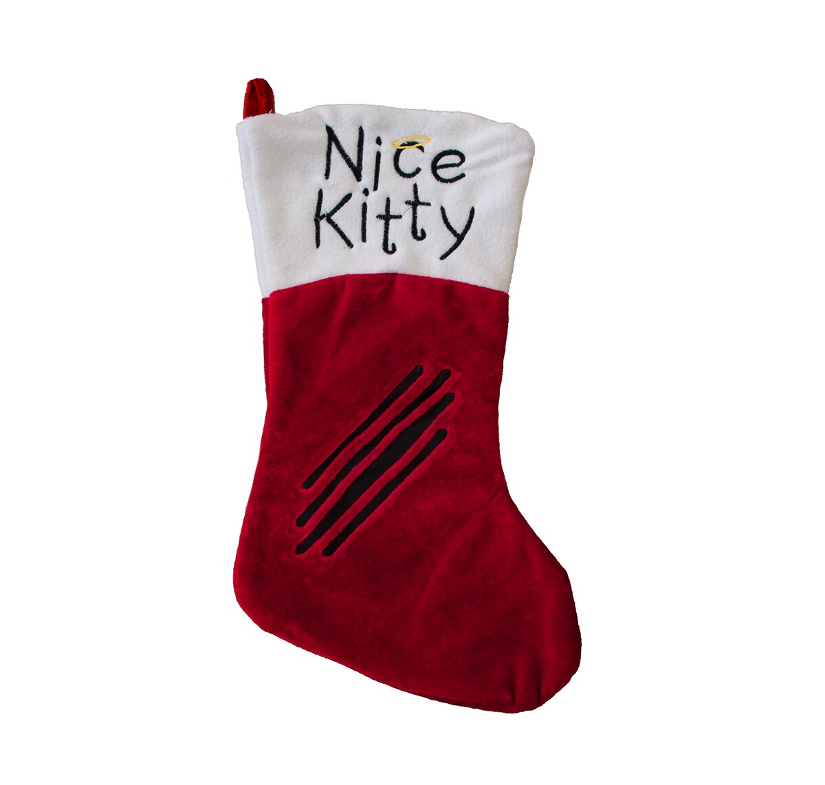 Northlight 19&#x22; Red and White Angel &#x27;Nice Kitty&#x27; Embroidered Christmas Stocking