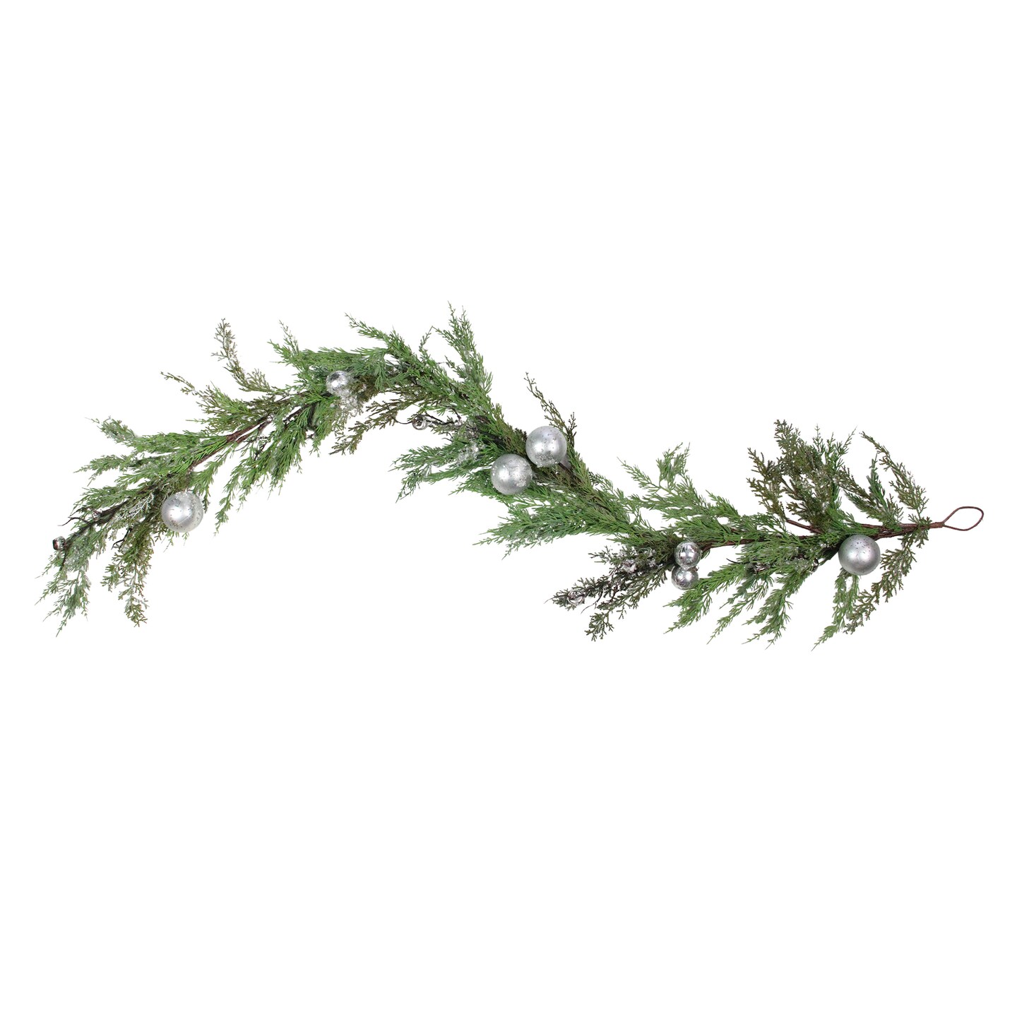 Select Artificials 5&#x27; Green and Silver Iced Cedar Christmas Garland with Ornaments Bells - Unlit