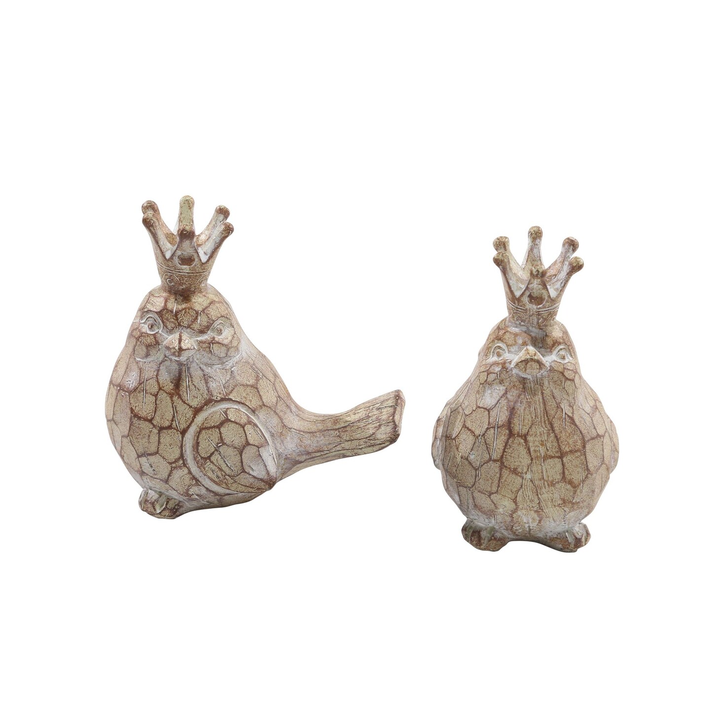 Kingston Living Birds with Crowns Tabletop Figurines - 5.5&#x22; - Brown and Cream - Set of 2