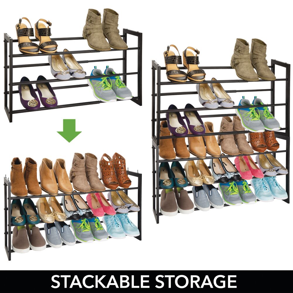 mDesign Metal 3 Tier Adjustable/Expandable Shoe and Boot Rack