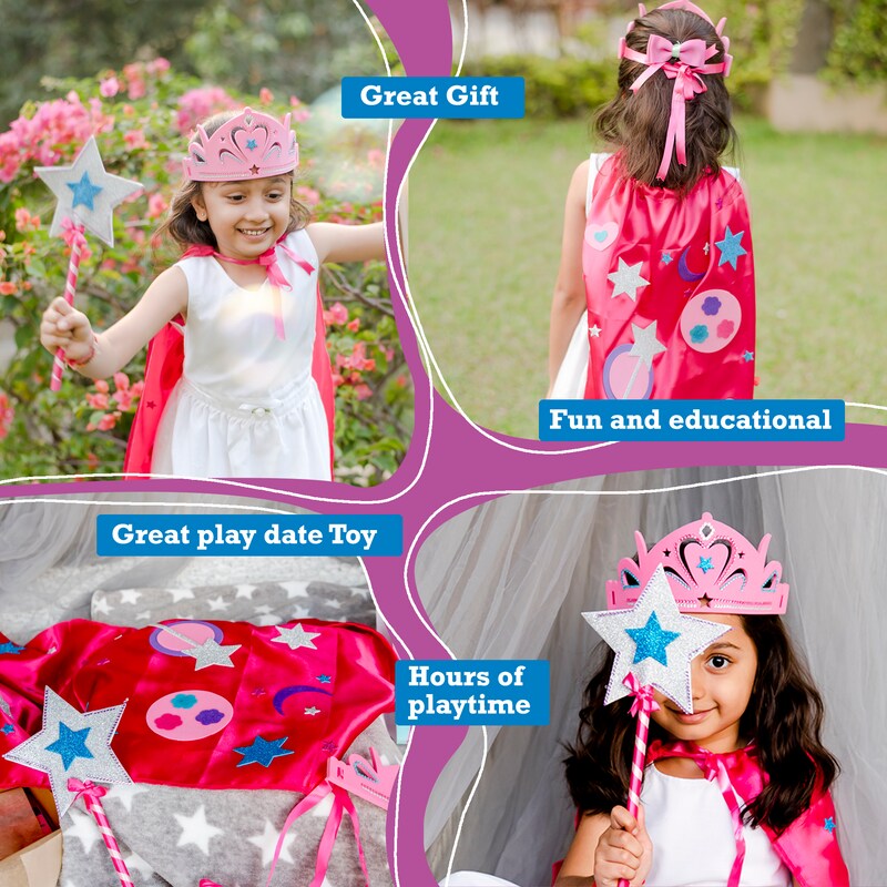 Princess Themed Arts and Crafts Costume for Girls | Make a Cape, Tiara and Wand | Best Gift for Girls Ages 5 6 7 8 Years | 3 Craft Projects in 1 Box