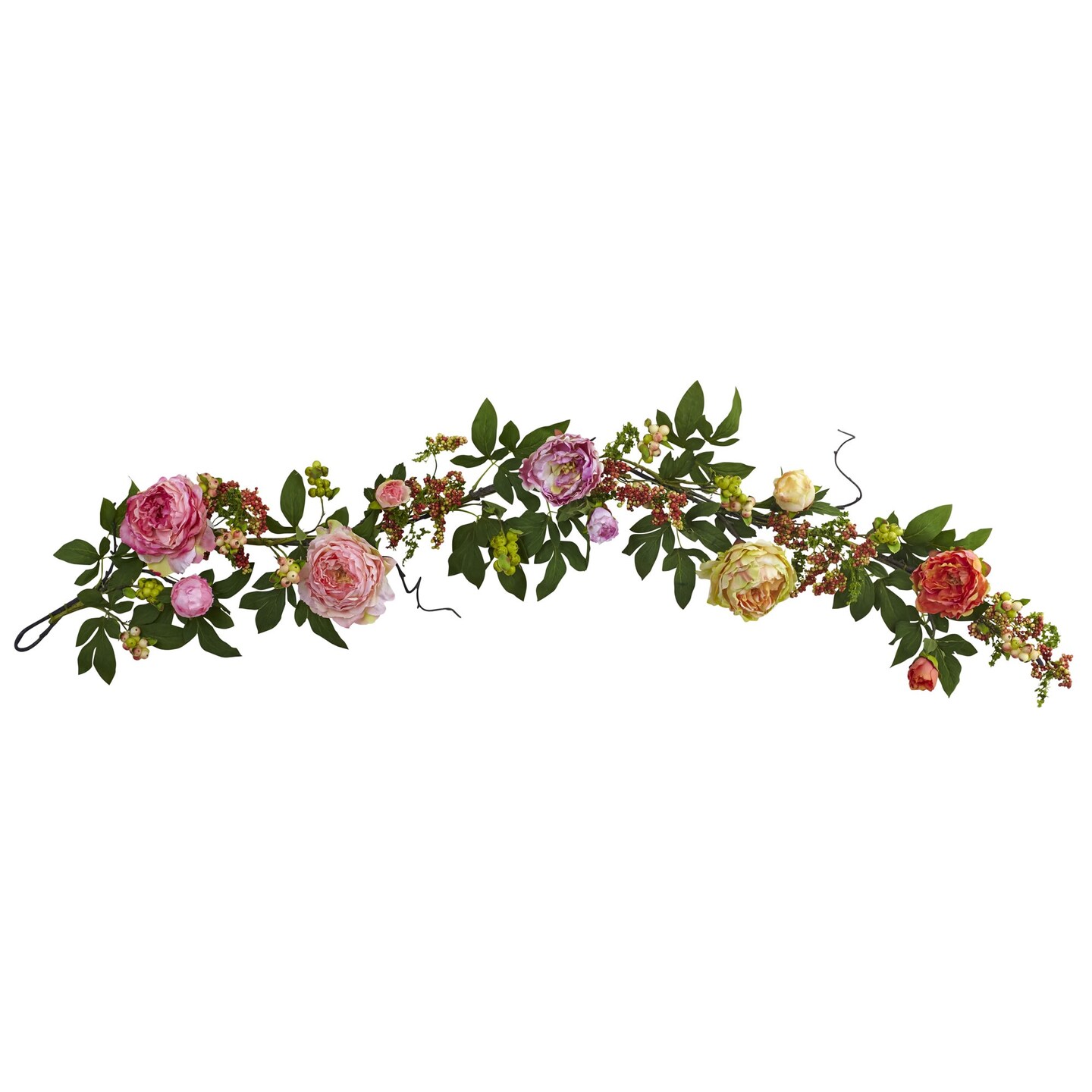 Nearly Natural 5' x 5" Pink and Red Artificial Spring Floral Garland, Unlit