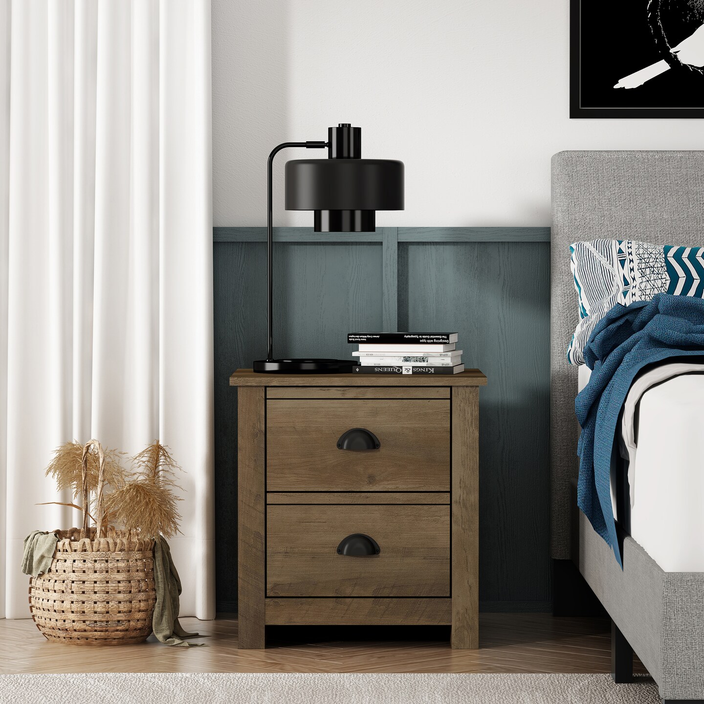 Geordano 2-Drawer Knotty Oak Nightstand (20&#x22; x 16.3&#x22; x 18.9&#x22;)