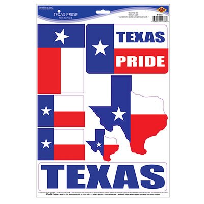 Beistle Club Pack of 84 Decorative Red and Blue Texas Peel &#x27;N Place Decorations 17&#x22;