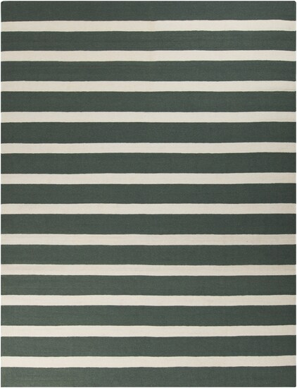 Tiwari Home 8&#x27; x 11&#x27; Hunter Green and Cream White Striped Rectangular Area Throw Rug
