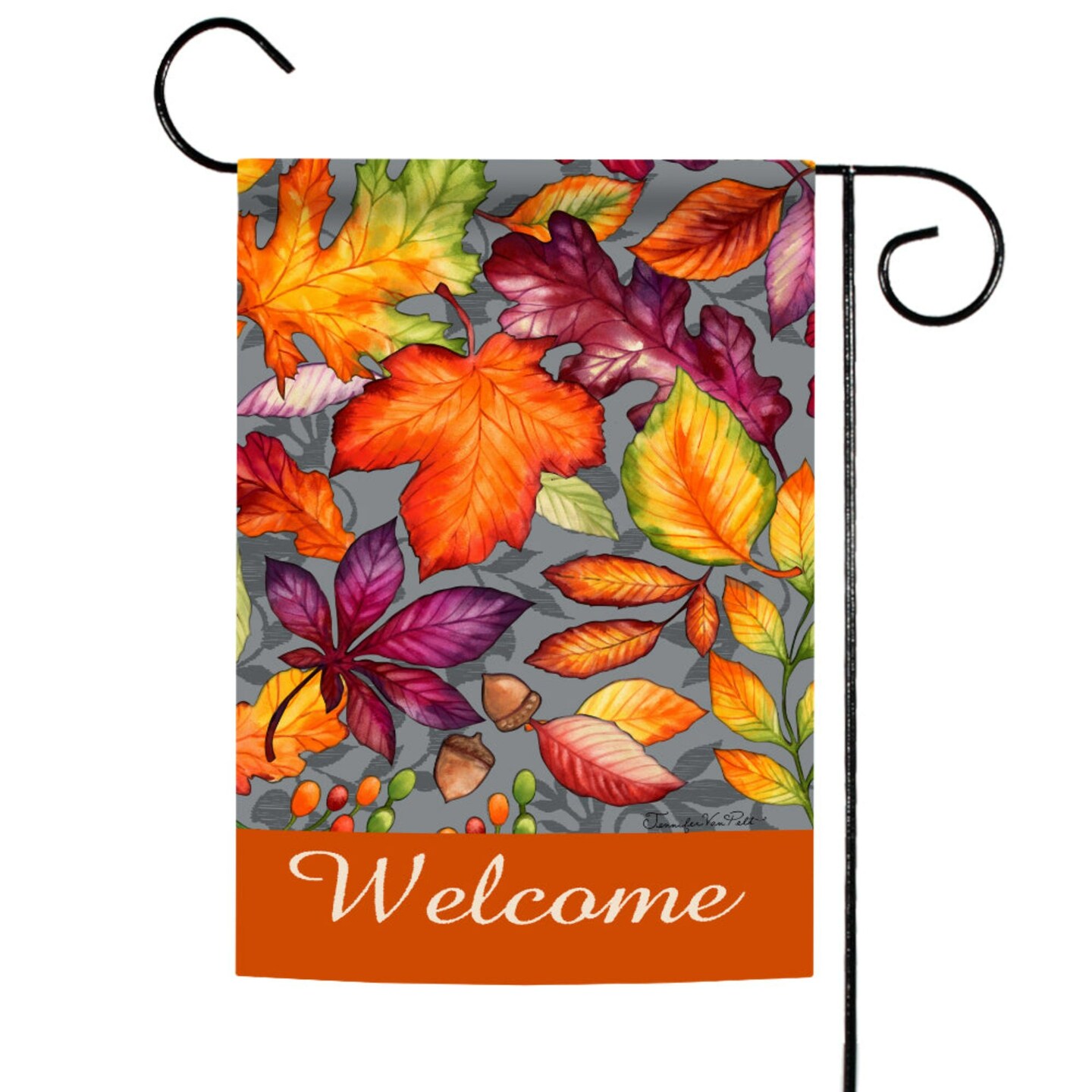 Toland Home Garden Gray and Orange Fall &#x22;Welcome&#x22; Outdoor Rectangular Mini Garden Flag 18&#x22; x 12.5&#x22;