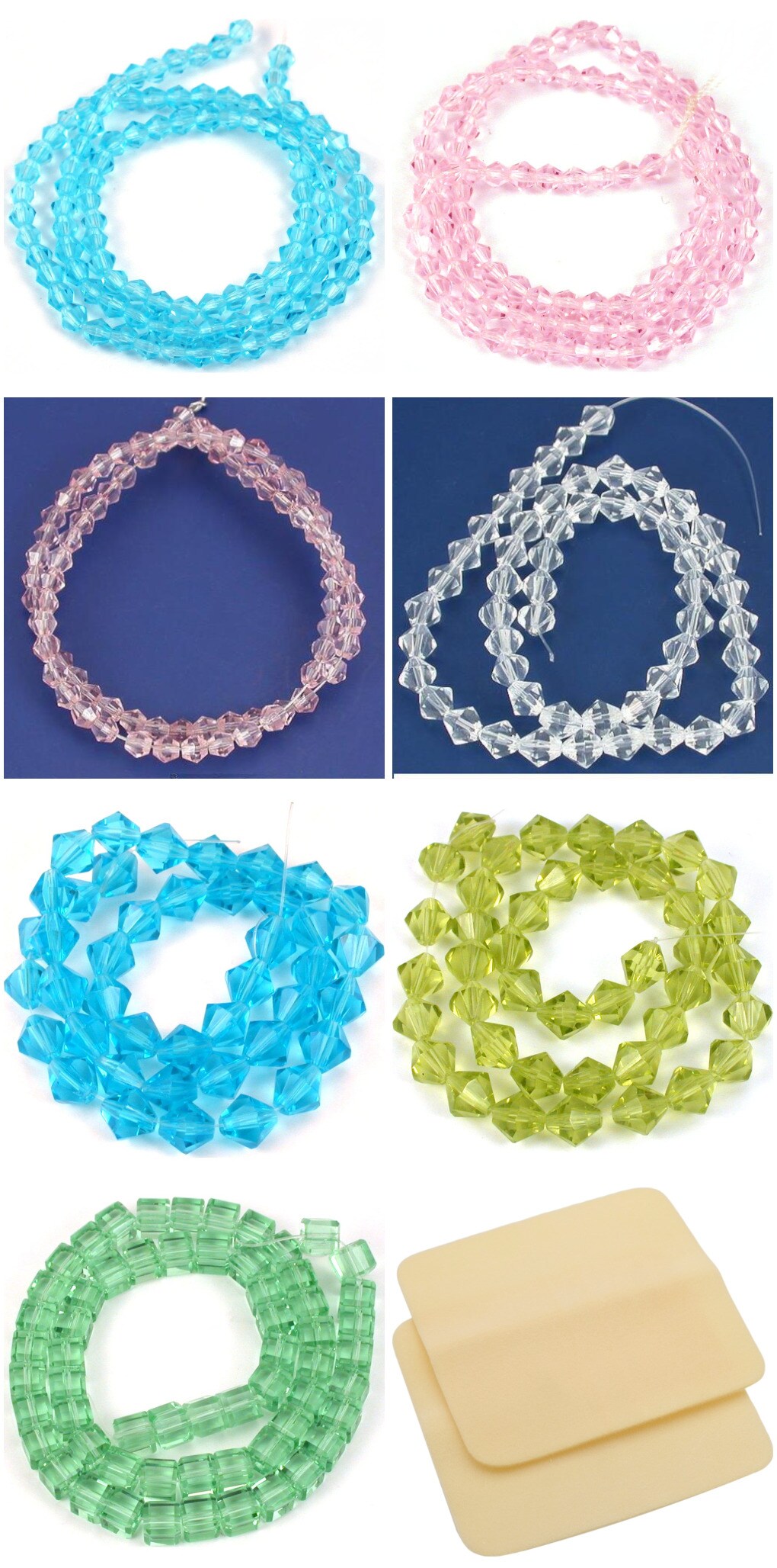 2 Beading Mats 8" x 8" & 7 Strands Glass & Chip Beads Various Colors and Sizes