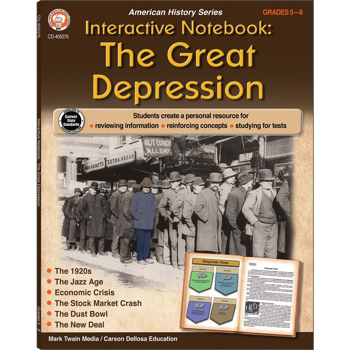 The　Market　Mark　Social　Stock　5-8　New　(64　Deal,　Workbook,　or　Crash,　Pgs)　Lessons　Twain　Great　The　Interactive　on　1920's,　The　Classroom　Depression　Notebook—Grades　Homeschool　History　Studies　and　The　Michaels