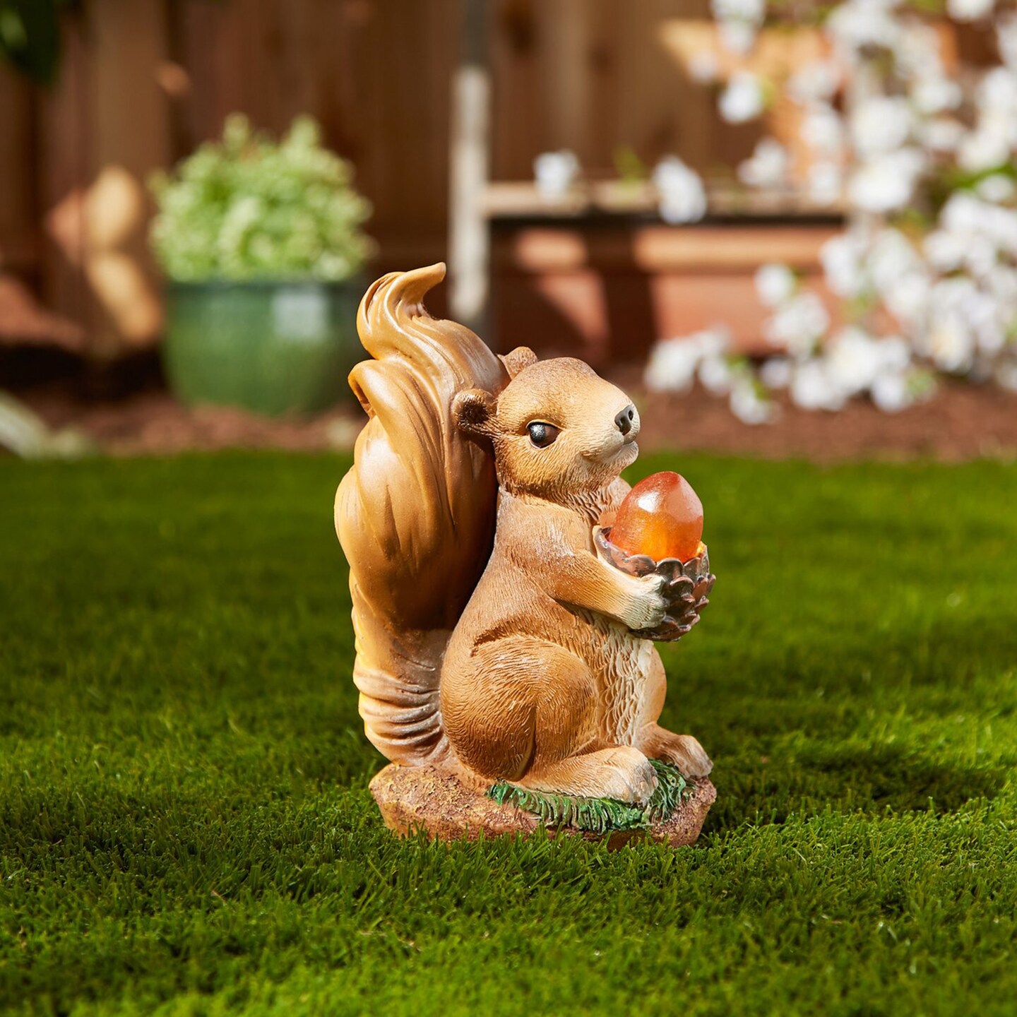 Accent Plus Home Decorative Solar-Powered Light-Up Squirrel Statue