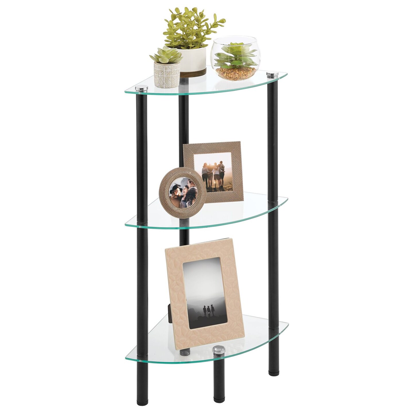 mDesign Glass Corner 3-Tier Tower Cabinet Storage Organizer Shelves
