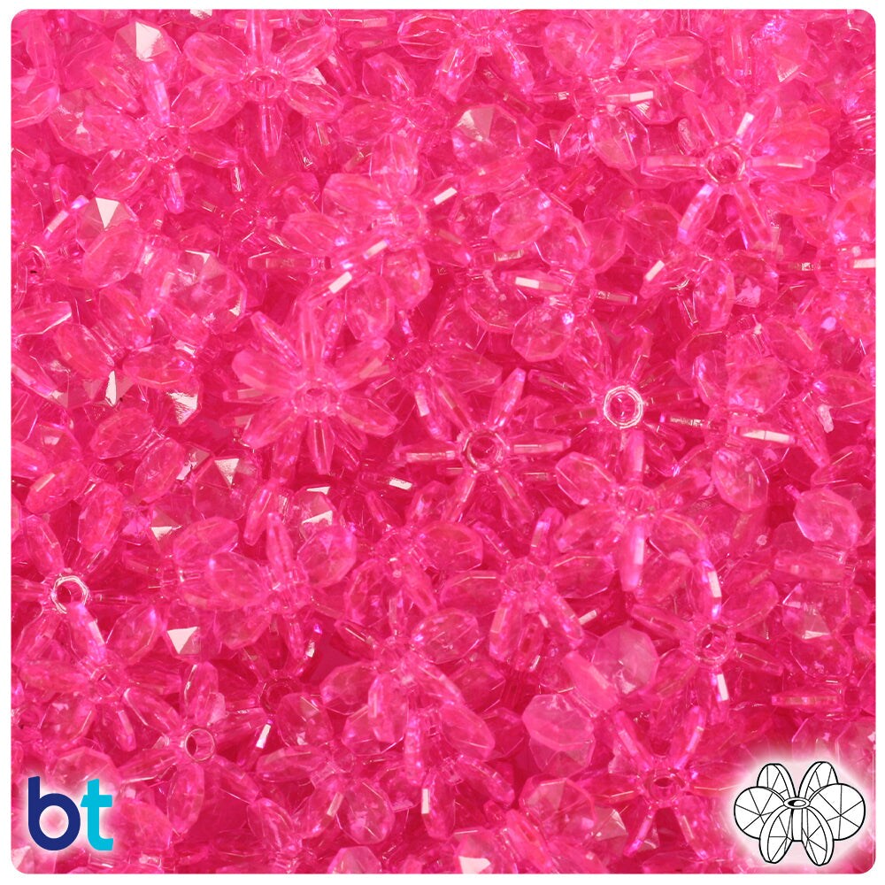 BeadTin Hot Pink Transparent 12mm SunBurst Plastic Craft Beads (450pcs)