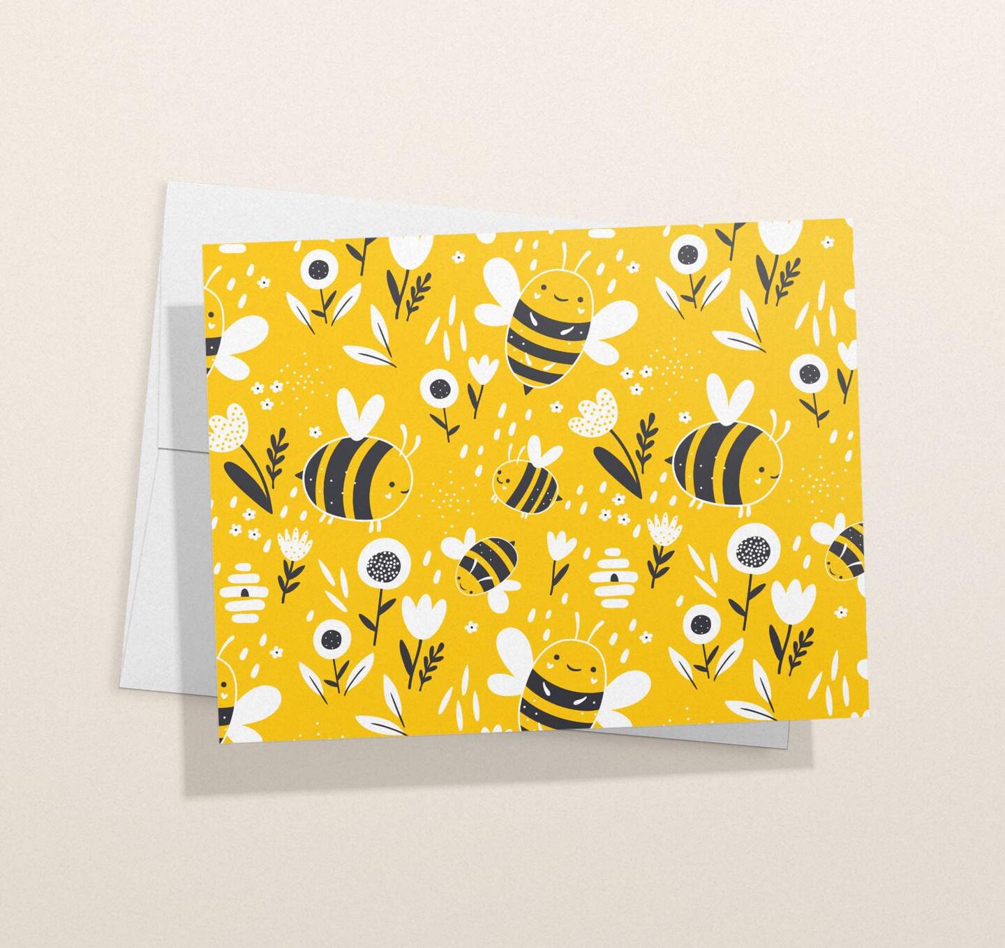 bumble-bee-yellow-pattern-note-card-1-12-or-24-eco-friendly-note