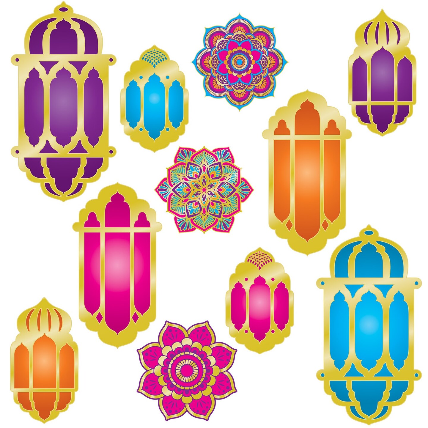 Beistle Pack of 12 Multi-Color Foil Lantern and Mandala Cutouts 15&#x22;