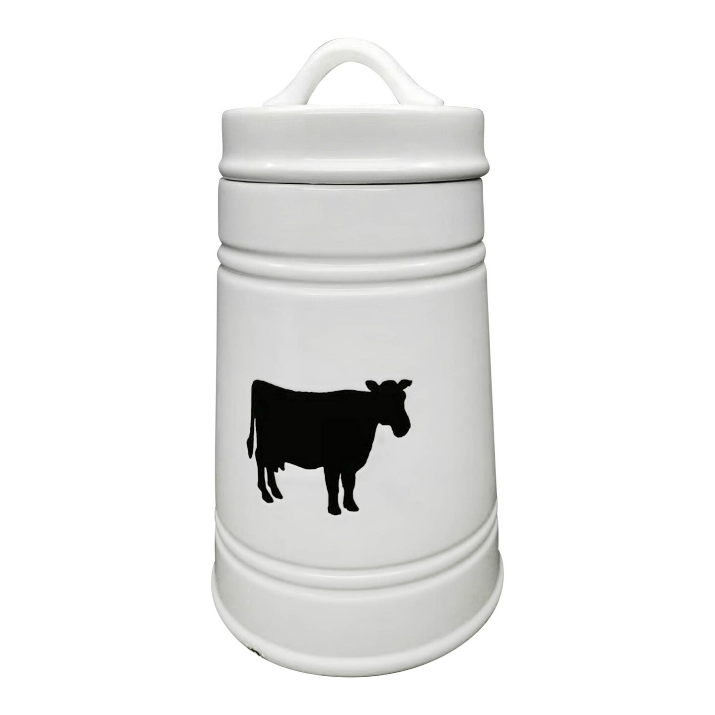 Kingston Living 11&#x22; White and Black Ceramic Cow Canister with Lid