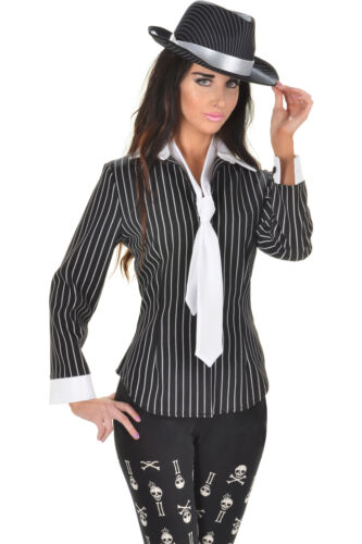 Underwraps Womens Black and White Striped Gangster Fitted Shirt Halloween Costume - Small