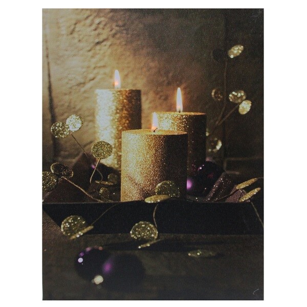 Northlight LED Lighted Glittery Gold Flickering Candles Christmas Canvas Wall Art 15.75&#x22; x 11.75&#x22;