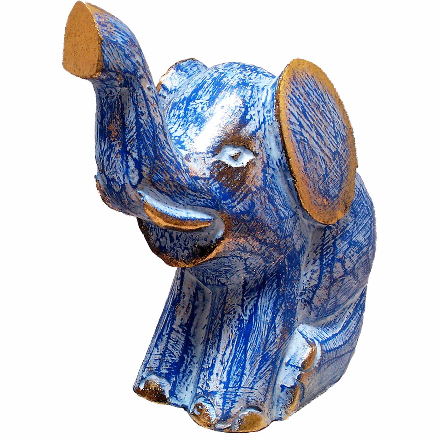 Stoneage Arts Inc 7&#x22; Blue Wooden Hand Made Elephant Statue