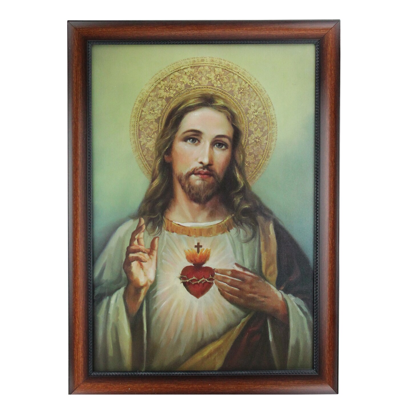 Roman 27.75" Framed Celestial Jesus Christ and Sacred Heart Hanging Portrait Art
