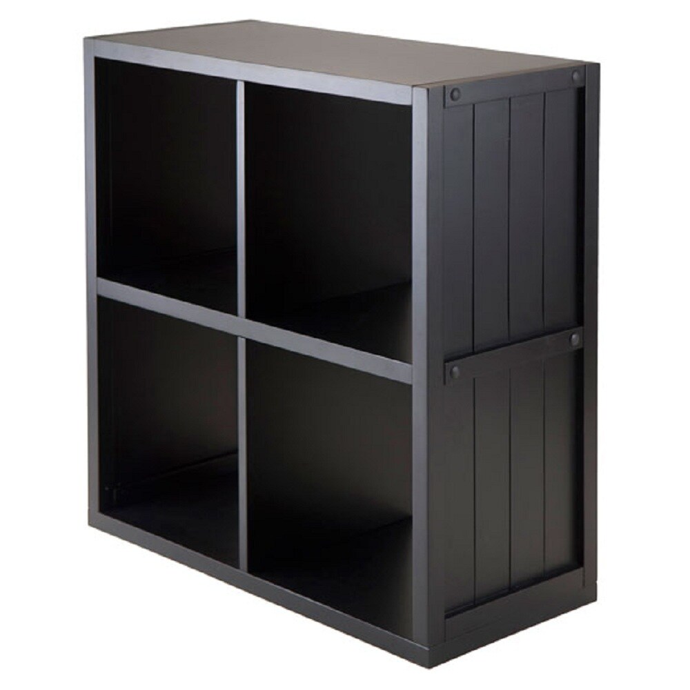 Contemporary Home Living 27” Black Storage Shelf with Wainscoting Panel