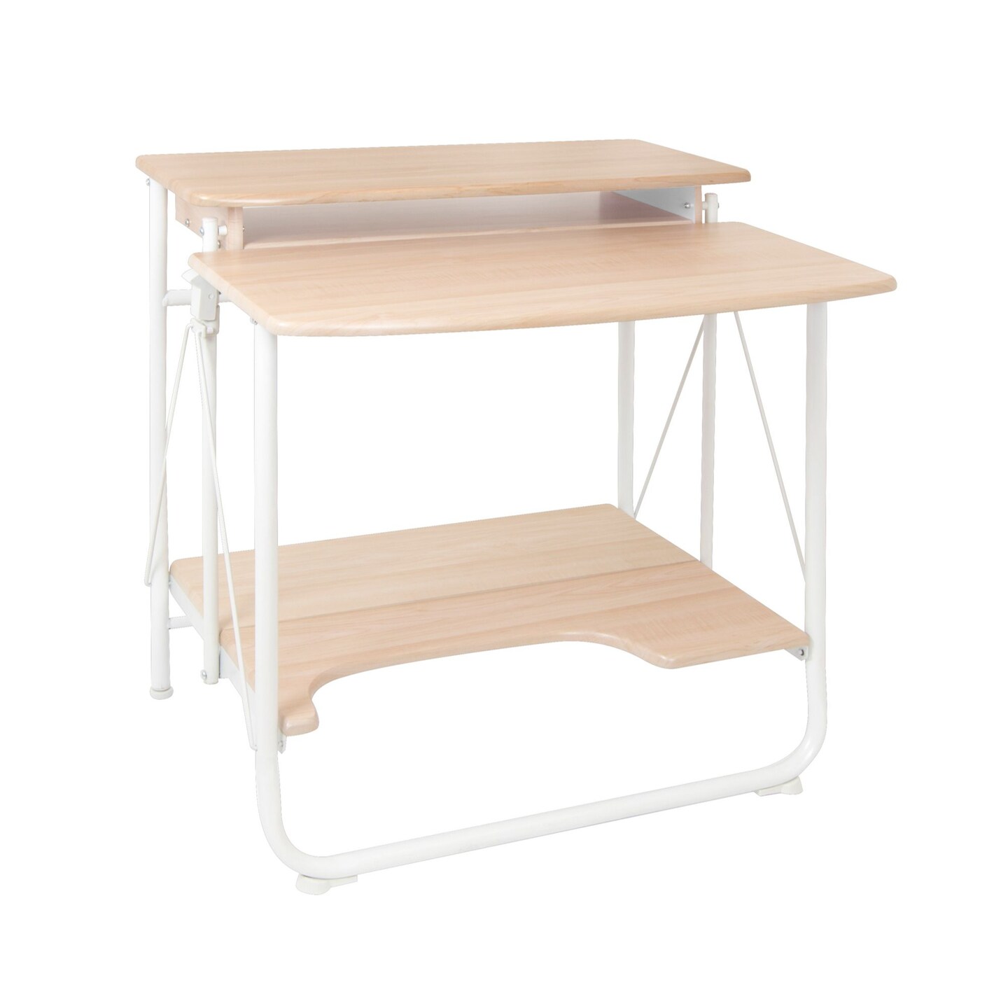 Stow Away Folding Desk with Shelves - White / Maple